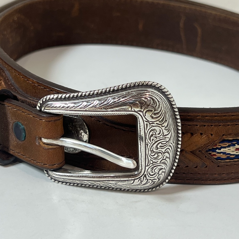 Orvis Western Buffalo Nickel Western Brown Leather Belt with Silver Buckle - Picture 5 of 8